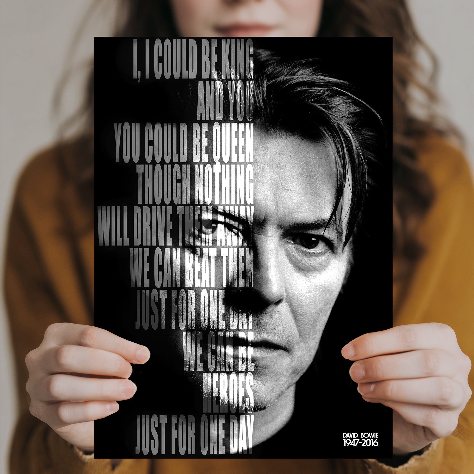 David Bowie - Heroes Lyrics Poster - Multi-Size Prints or THREE FRAMED Options