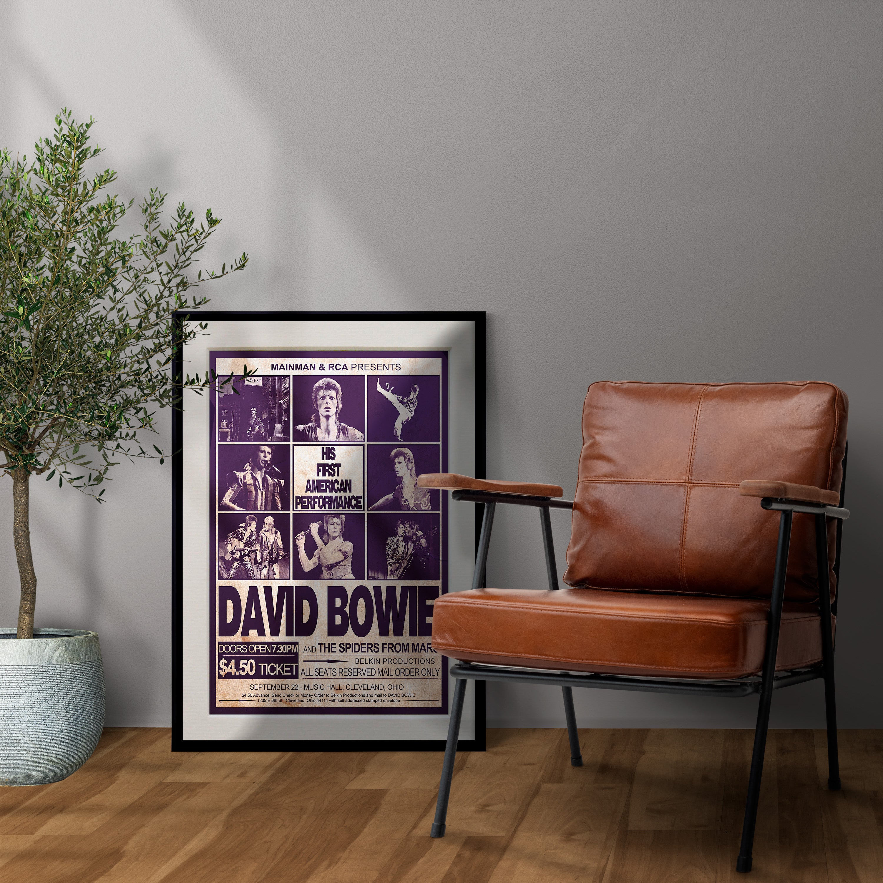 David Bowie 1972 His First American Concert Poster - Multi Size Prints or THREE FRAMED Options