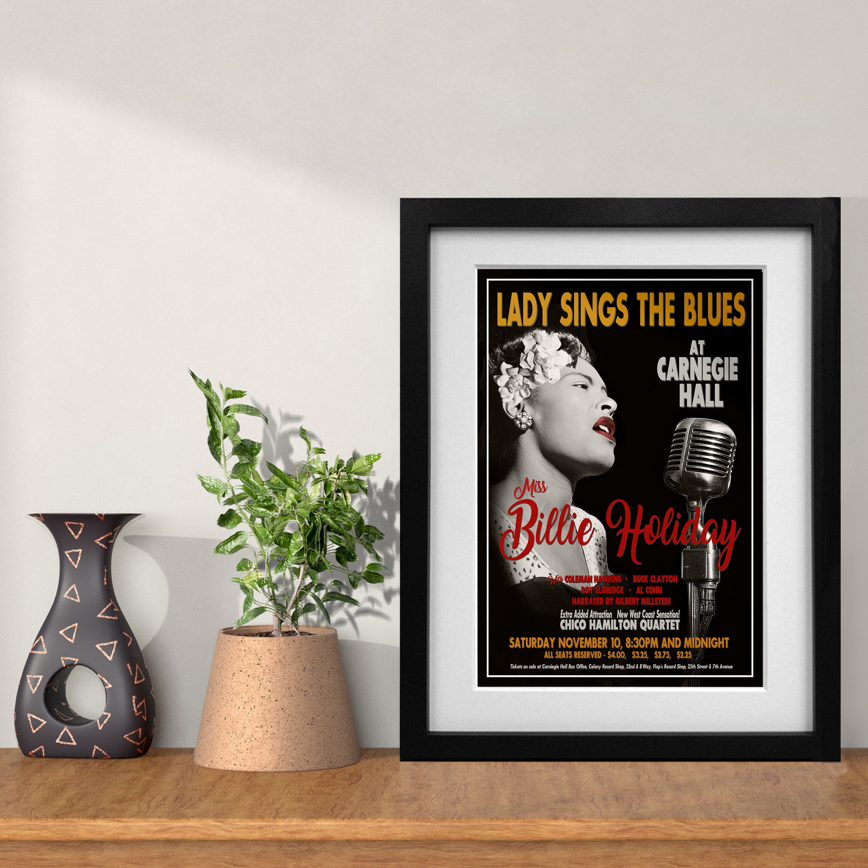 Billie Holiday - Carnegie Hall 1956 Poster - Multi-Size Prints or THREE FRAMED Options
