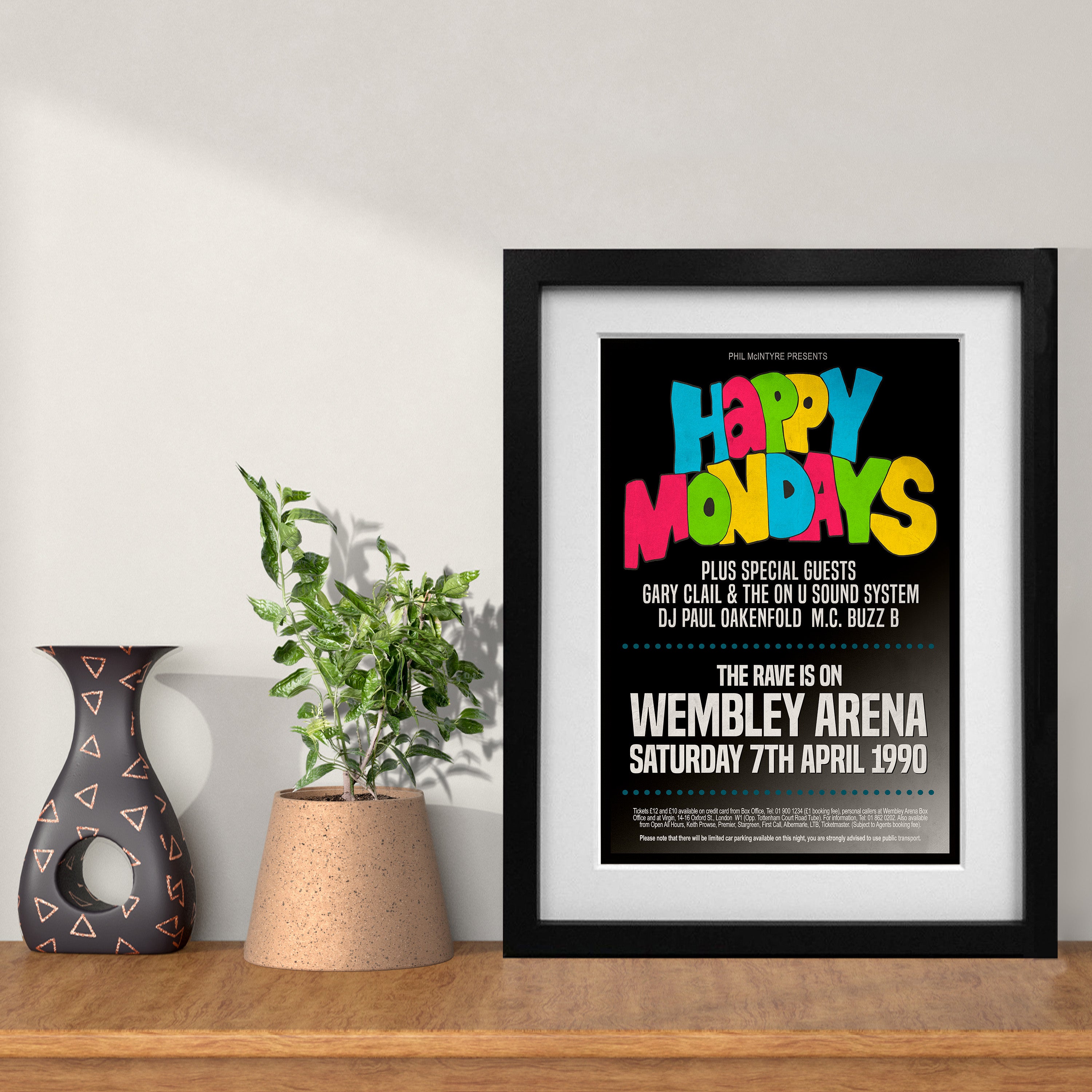 Happy Mondays Wembley 1990 Concert Poster - Multi Size Prints or THREE FRAMED Options