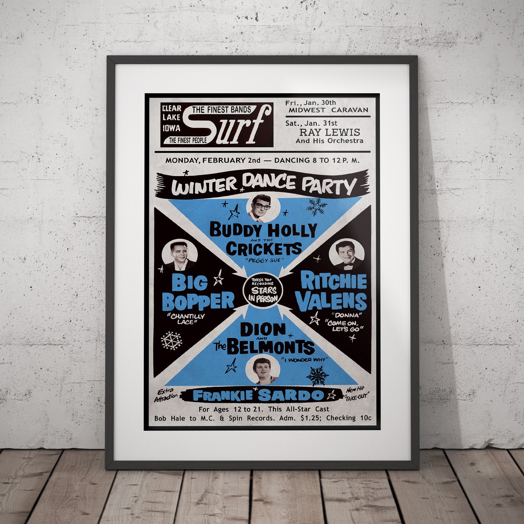 Buddy Holly 1959 The Final Concert Blue - Multi-Size Prints or THREE FRAMED Options