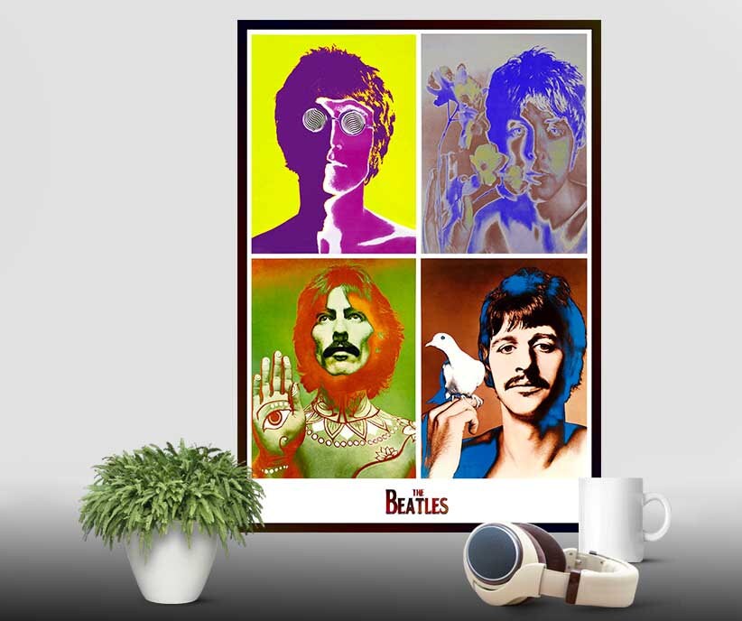 The Beatles Psychedelic Art Lennon McCartney - Multi Size Prints or THREE FRAMED Options