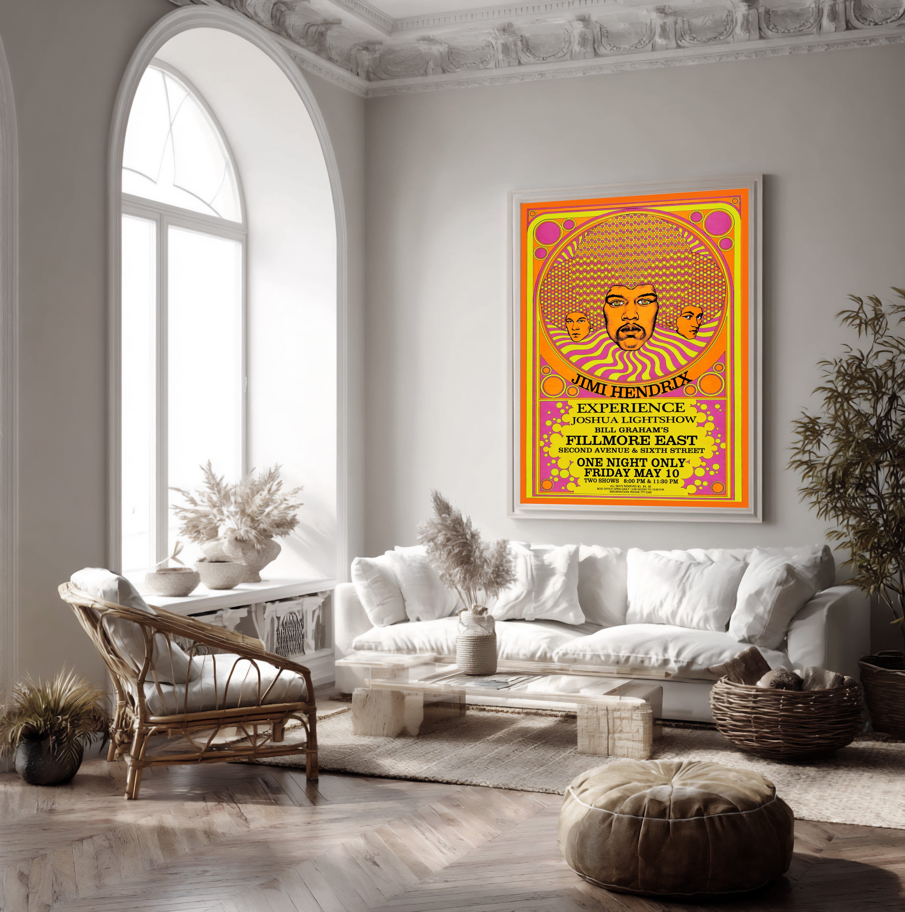 Jimi Hendrix Fillmore East Concert 1968 Poster - Multi-Size Prints or THREE FRAMED Options