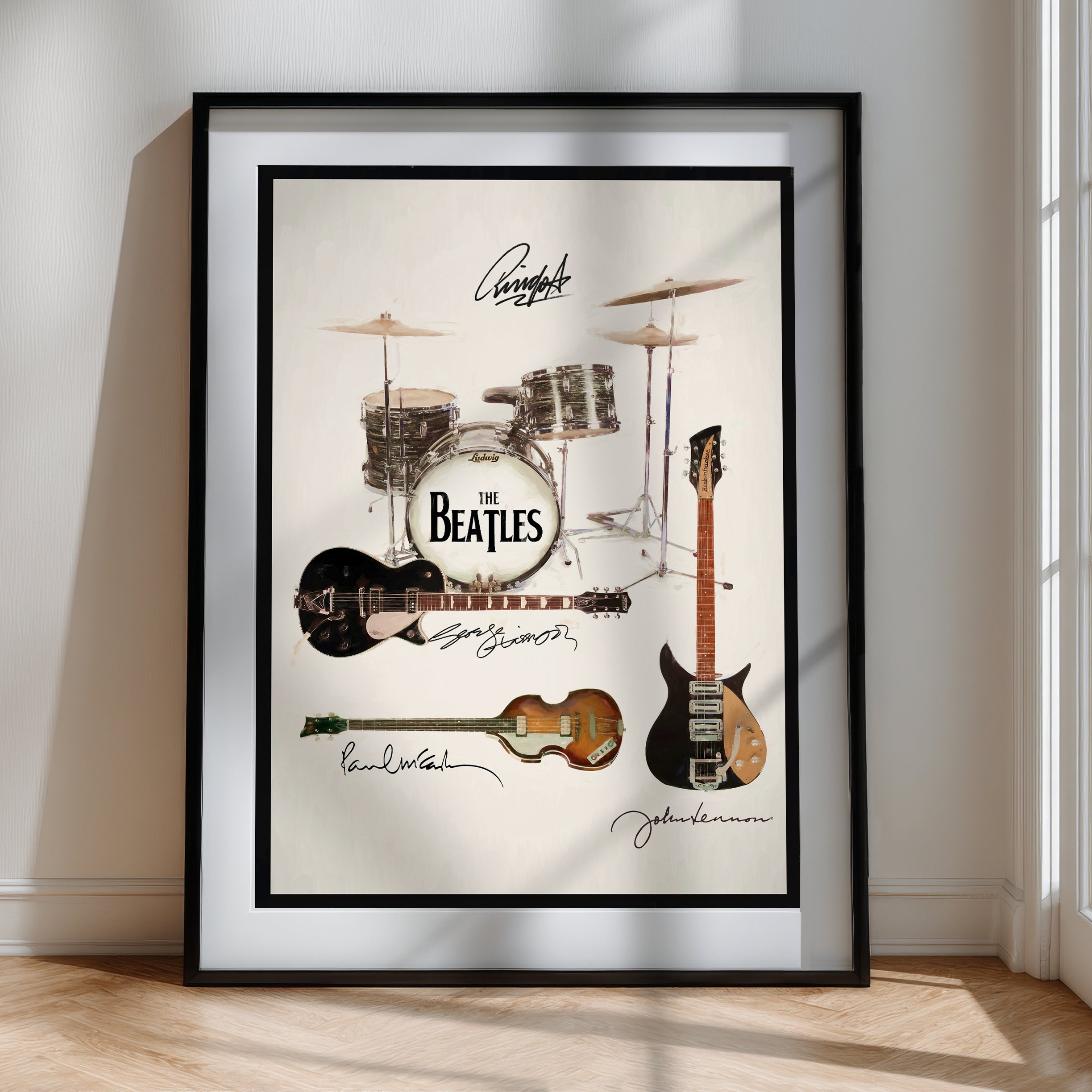 The Beatles - Kit & Guitars Poster - Prints and Posters; Choose from 12 Sizes or THREE FRAMED Options