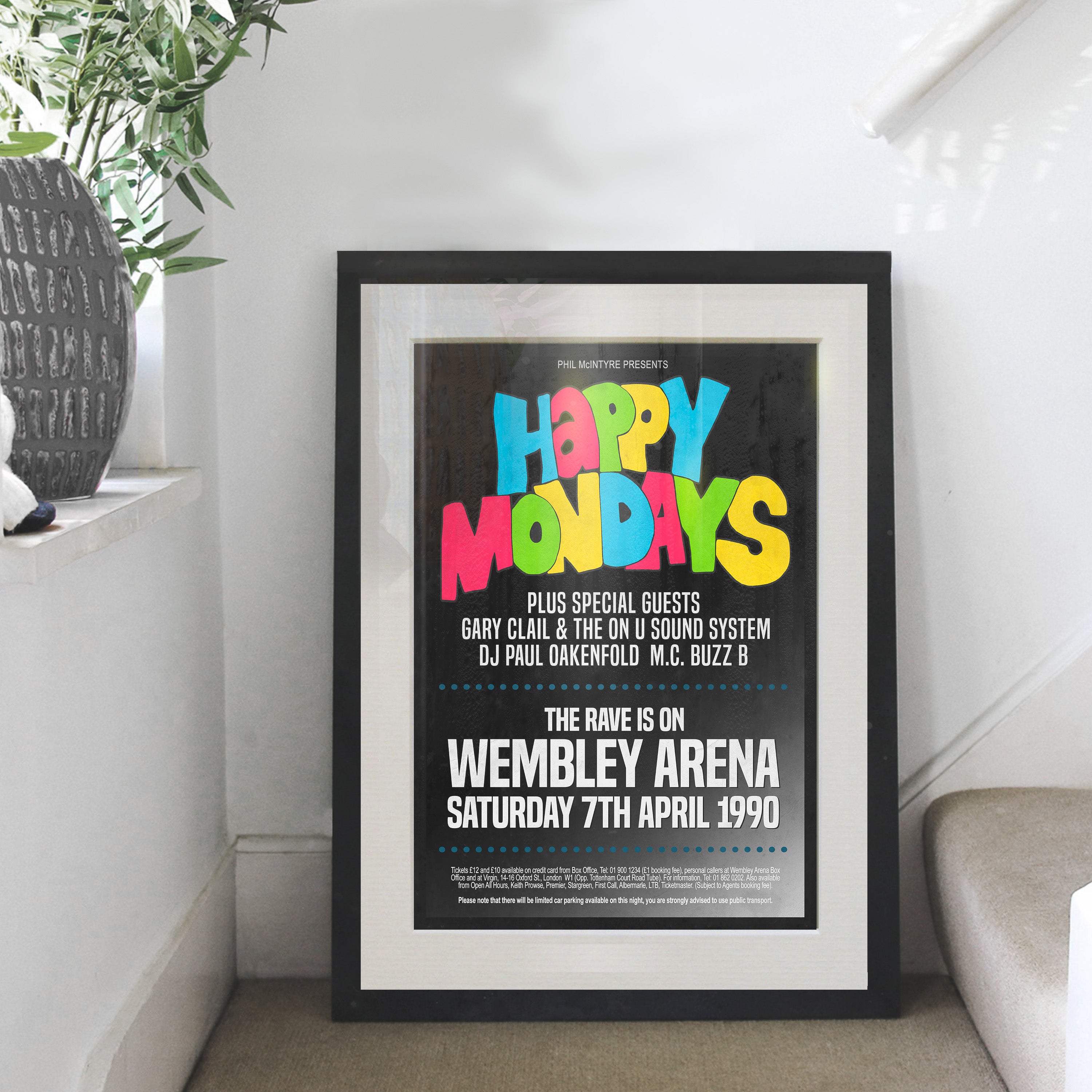 Happy Mondays Wembley 1990 Concert Poster - Multi Size Prints or THREE FRAMED Options