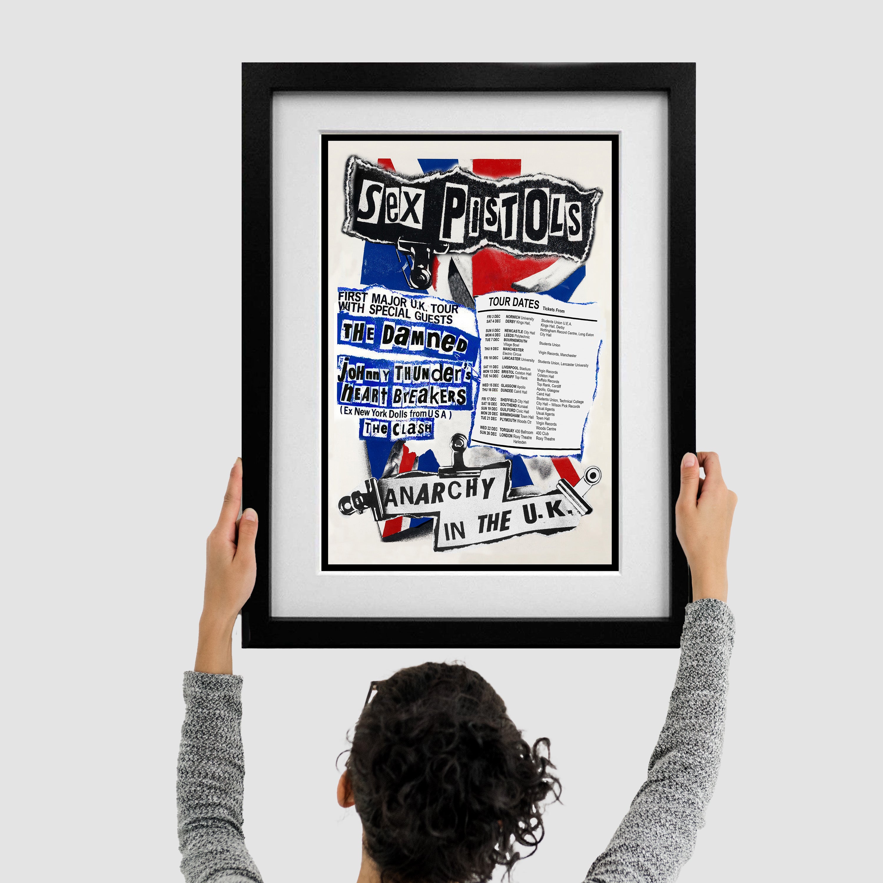 Sex Pistols 1976 First UK All Dates Concert Poster - Multi Size Prints or THREE FRAMED Options