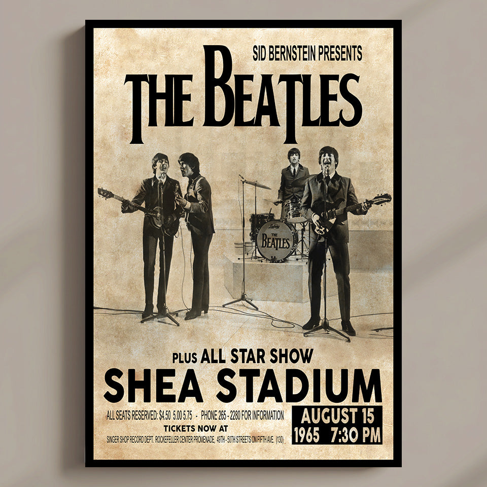 The Beatles - 1965 First Shea Stadium Concert Poster - Multi-Size Prints or THREE FRAMED Options