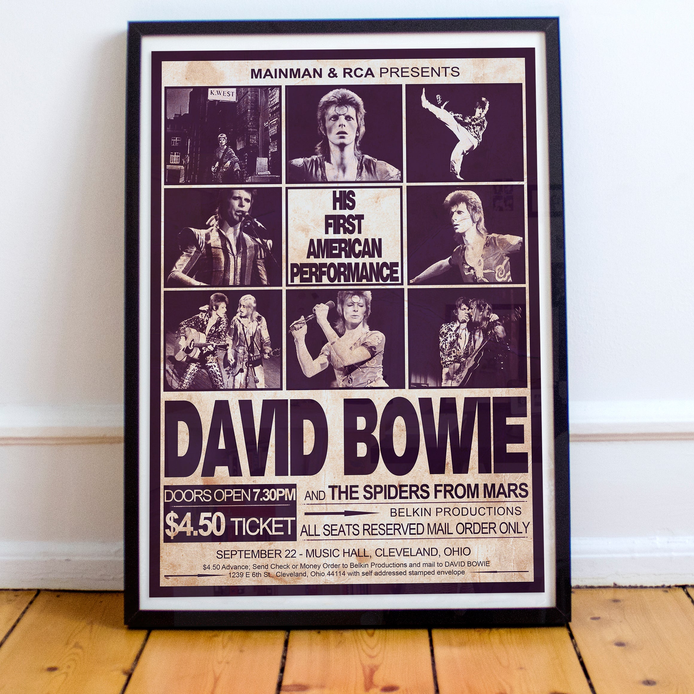 David Bowie 1972 His First American Concert Poster - Multi Size Prints or THREE FRAMED Options