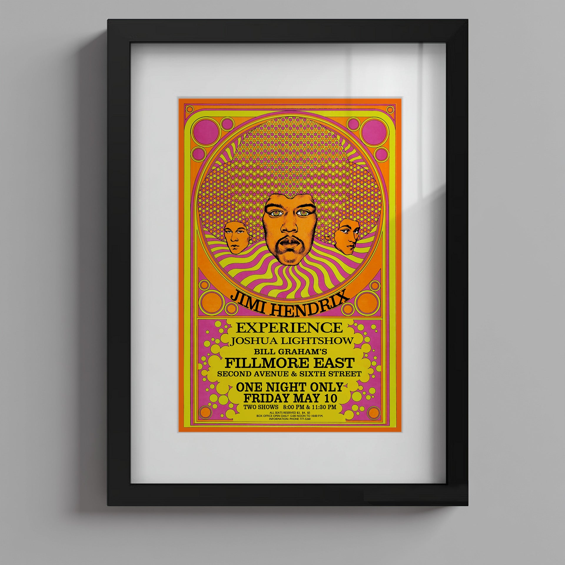 Jimi Hendrix Fillmore East Concert 1968 Poster - Multi-Size Prints or THREE FRAMED Options